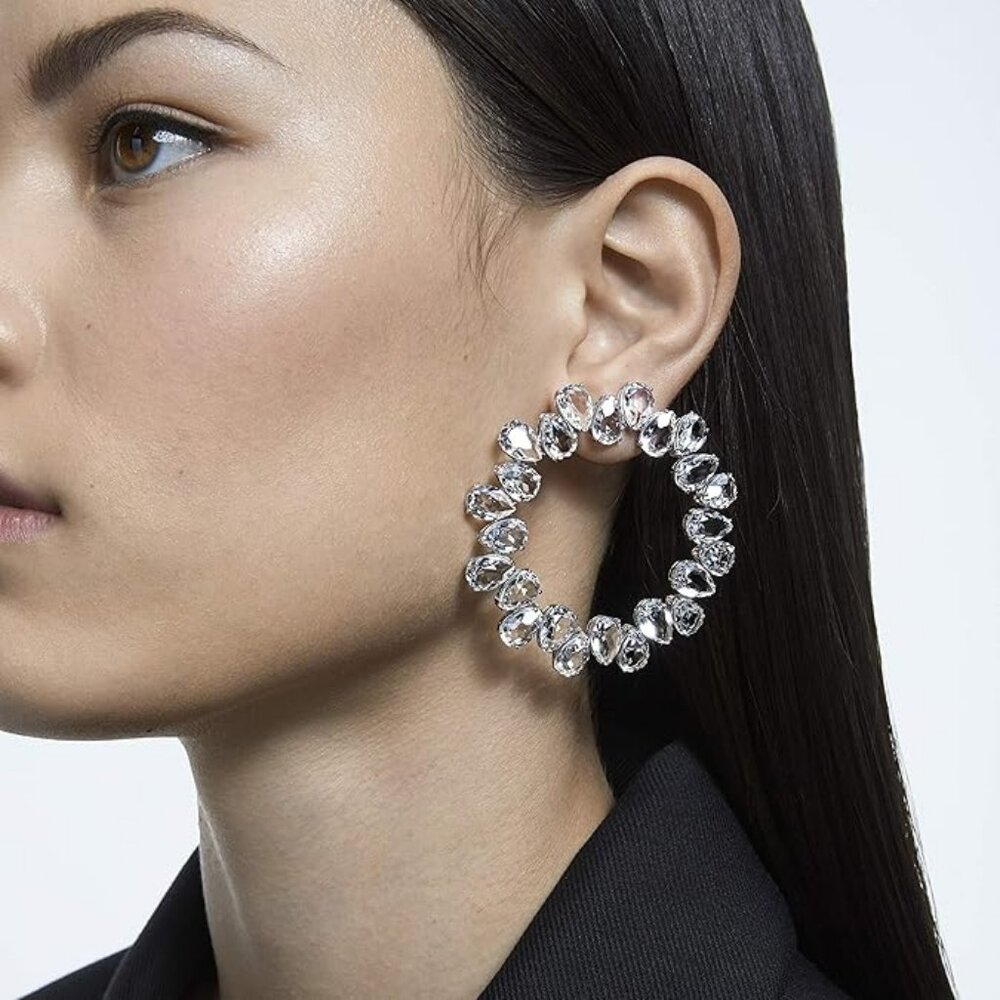SWAROVSKI Millenia Pierced Hoop Earring Collection, Rhodium Finish, Clear Crysta